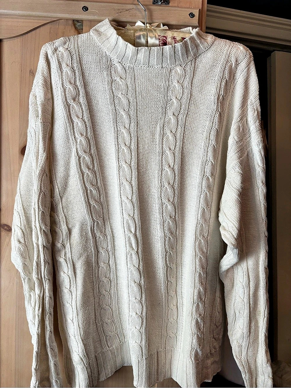 J. Crew Cable Knit Linen Cotton Sweater in Cream